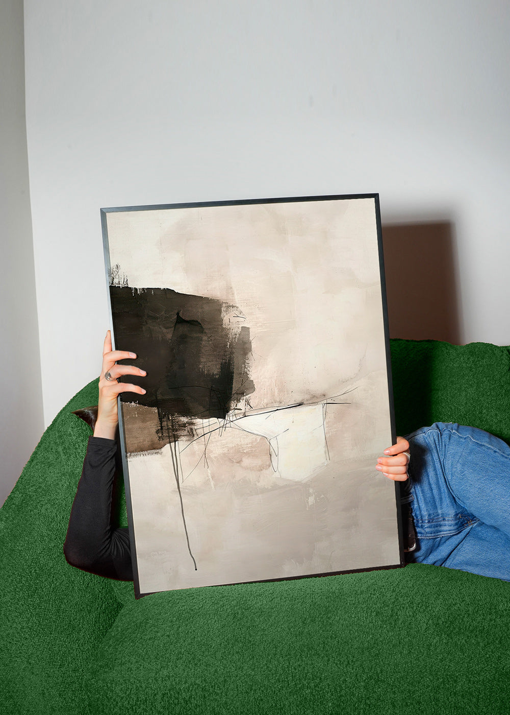 Arte abstrata com mancha negra e linhas sutis – Product3
