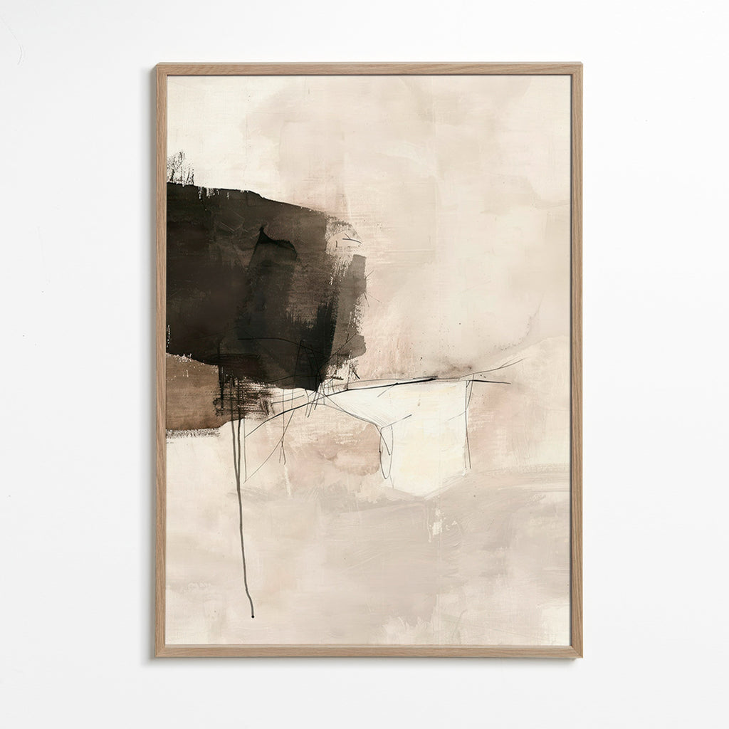 Arte abstrata com mancha negra e linhas sutis – Oak Frame