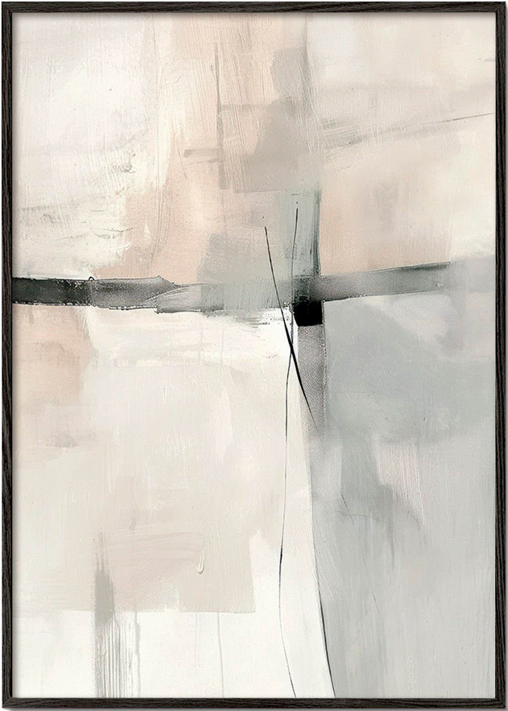 Quadro abstrato com linhas subtis e planos cinzentos – Black Frame