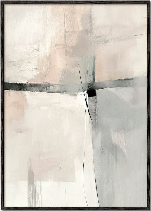 Quadro abstrato com linhas subtis e planos cinzentos – Black Frame