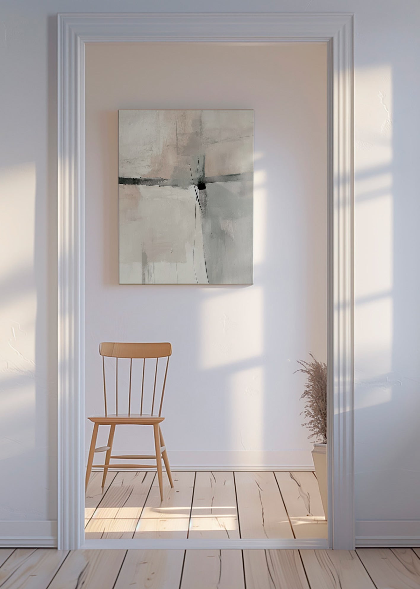 Quadro abstrato com linhas subtis e planos cinzentos – Canvas
