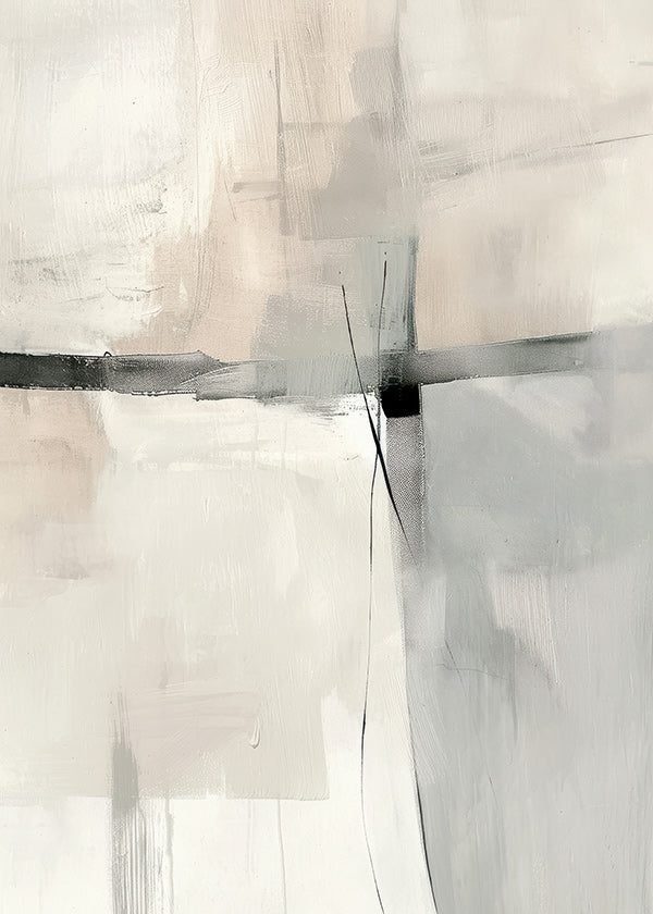 Quadro abstrato com linhas subtis e planos cinzentos