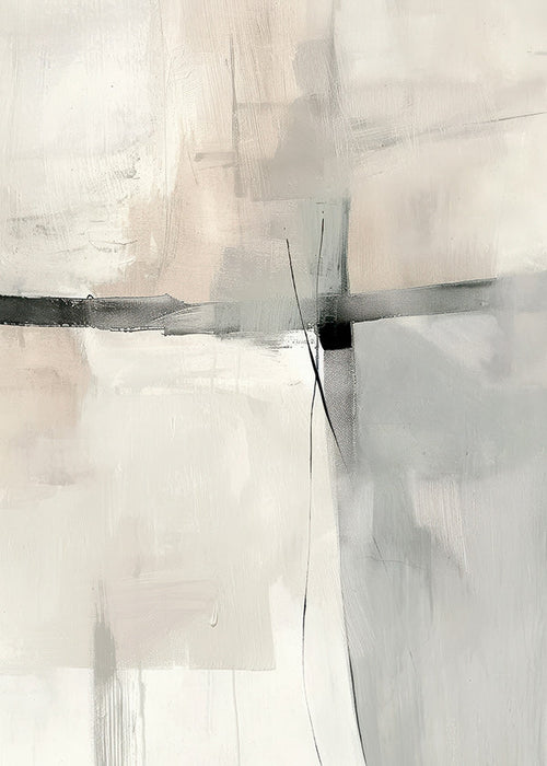 Quadro abstrato com linhas subtis e planos cinzentos