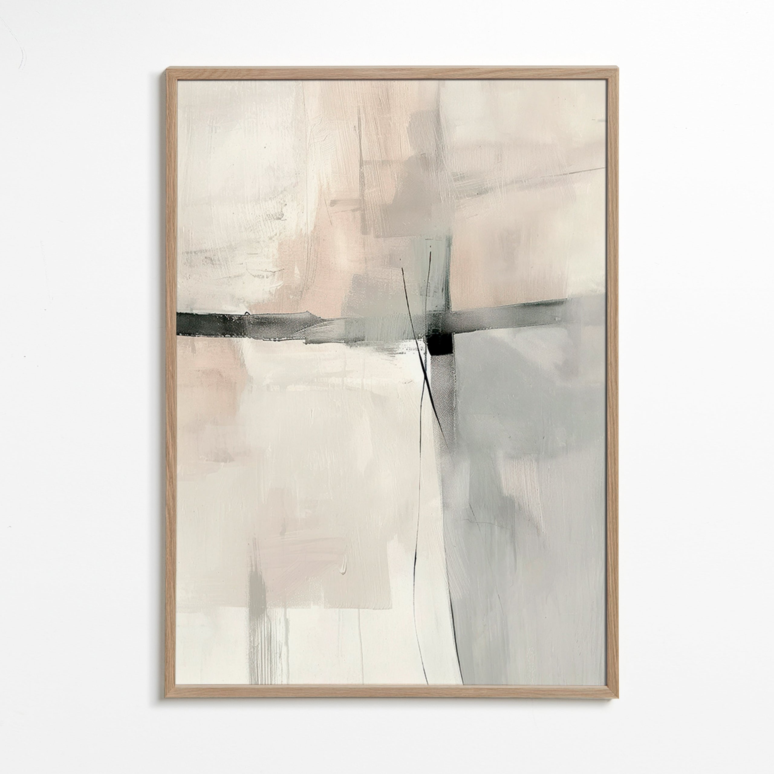 Quadro abstrato com linhas subtis e planos cinzentos – Oak Frame