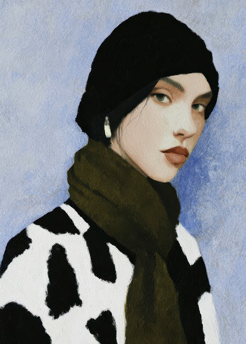 Ilustração de retrato com padrão vaca