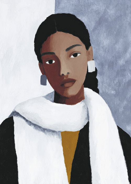 Ilustração retrato feminino com echarpe branca