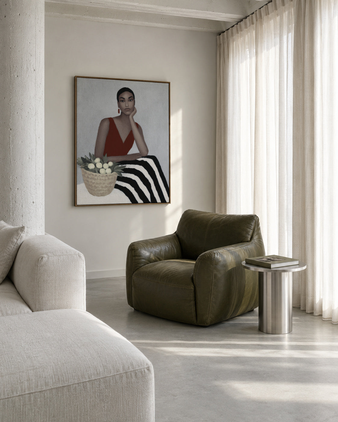Red Velvet Dress - Framed canvas in an interior