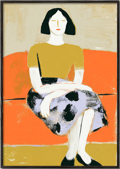 Ilustração mulher no sofá laranja – Black Frame