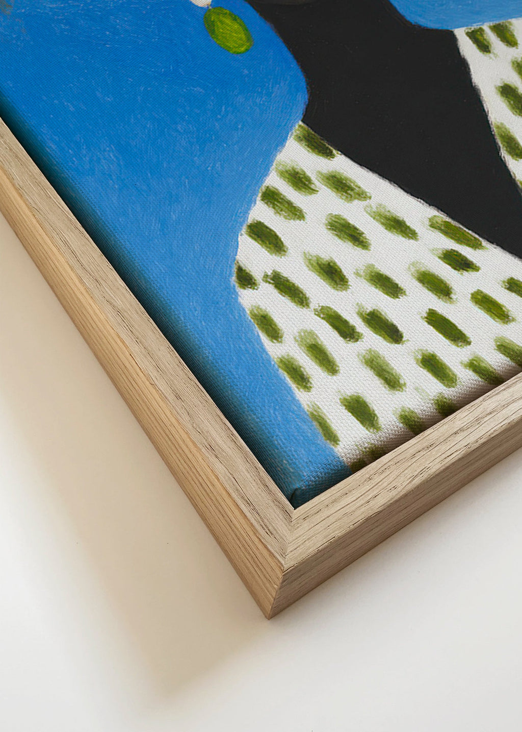Ilustração feminina com chapéu e padrão verde – Canvas detail