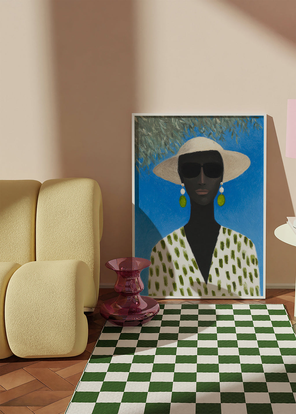 Ilustração feminina com chapéu e padrão verde – Product3