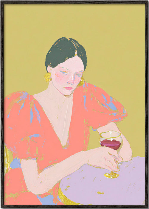 Arte para cozinha: mulher com taça em tons pastel – Black Frame