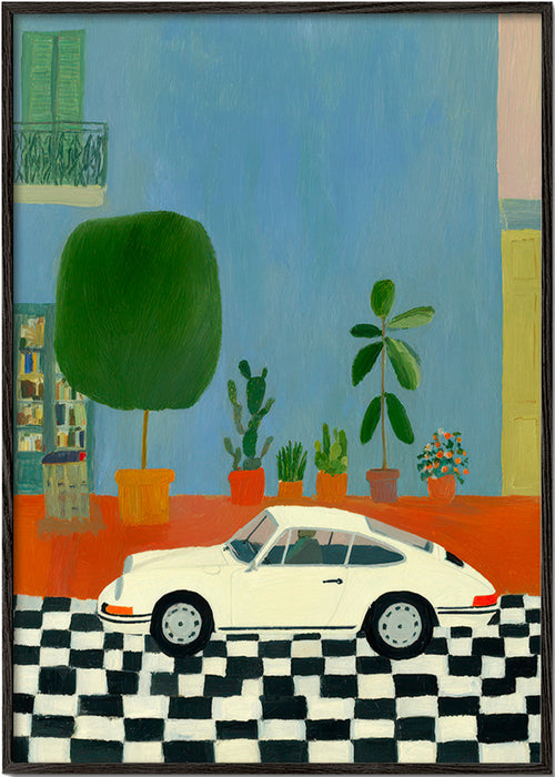 Ilustração carro clássico com plantas de interior – Black Frame