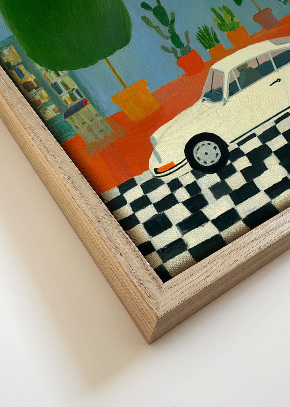 Ilustração carro clássico com plantas de interior – Canvas detail