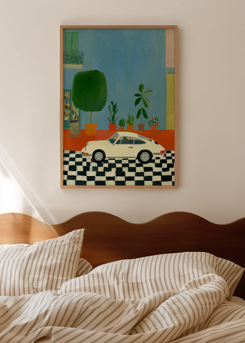Ilustração carro clássico com plantas de interior – Product1