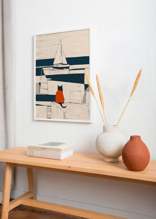 Obra gato vermelho no porto minimalista – Product1