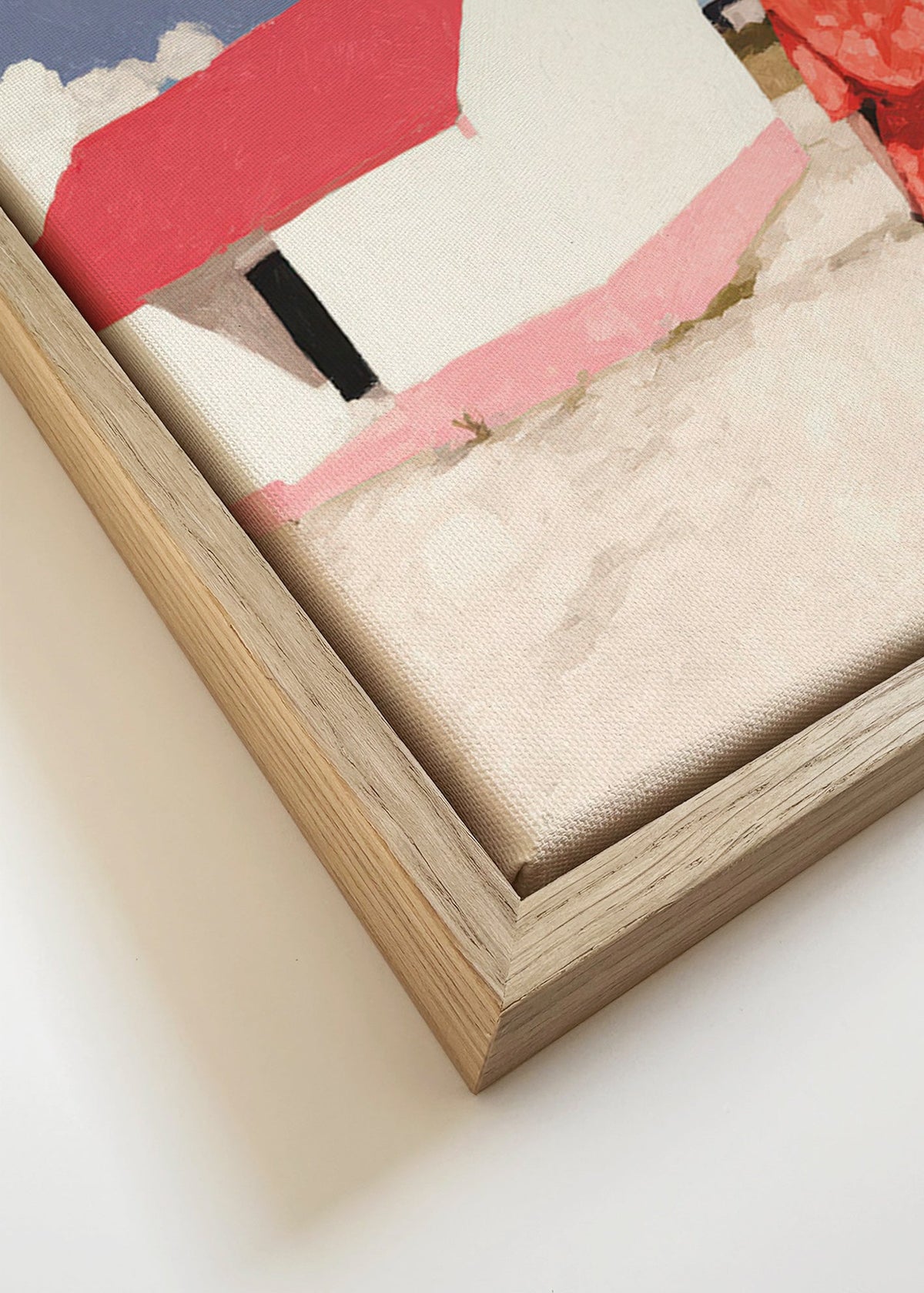 Arte de paisagem com figura e casa vermelha – Canvas detail