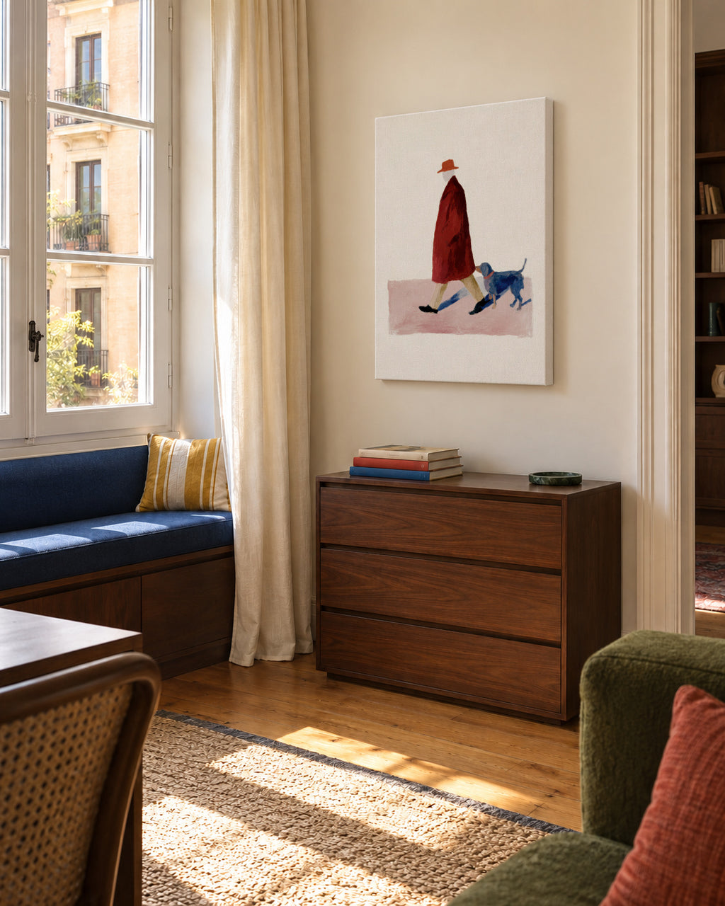 Red Coat Walk - Unframed canvas in an interior