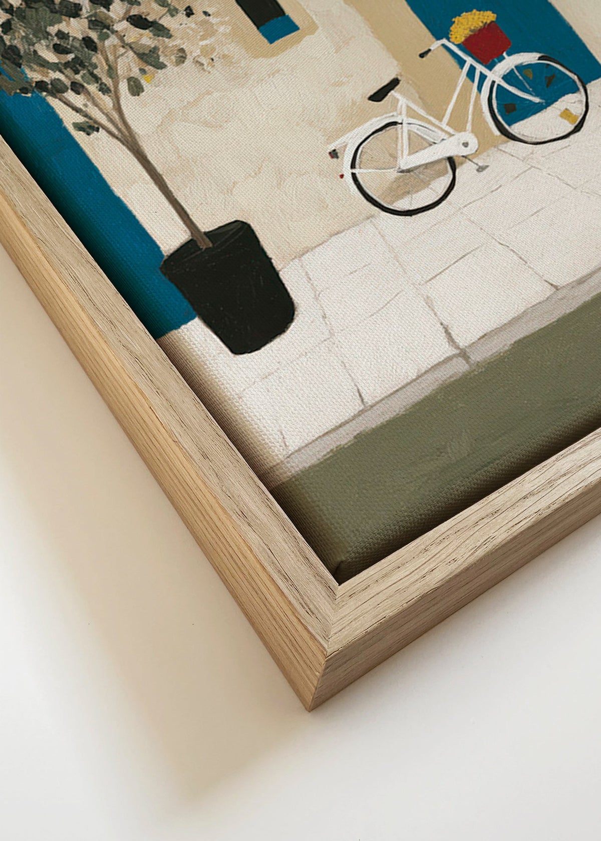 Ilustração: bicicleta junto à porta azul – Canvas detail