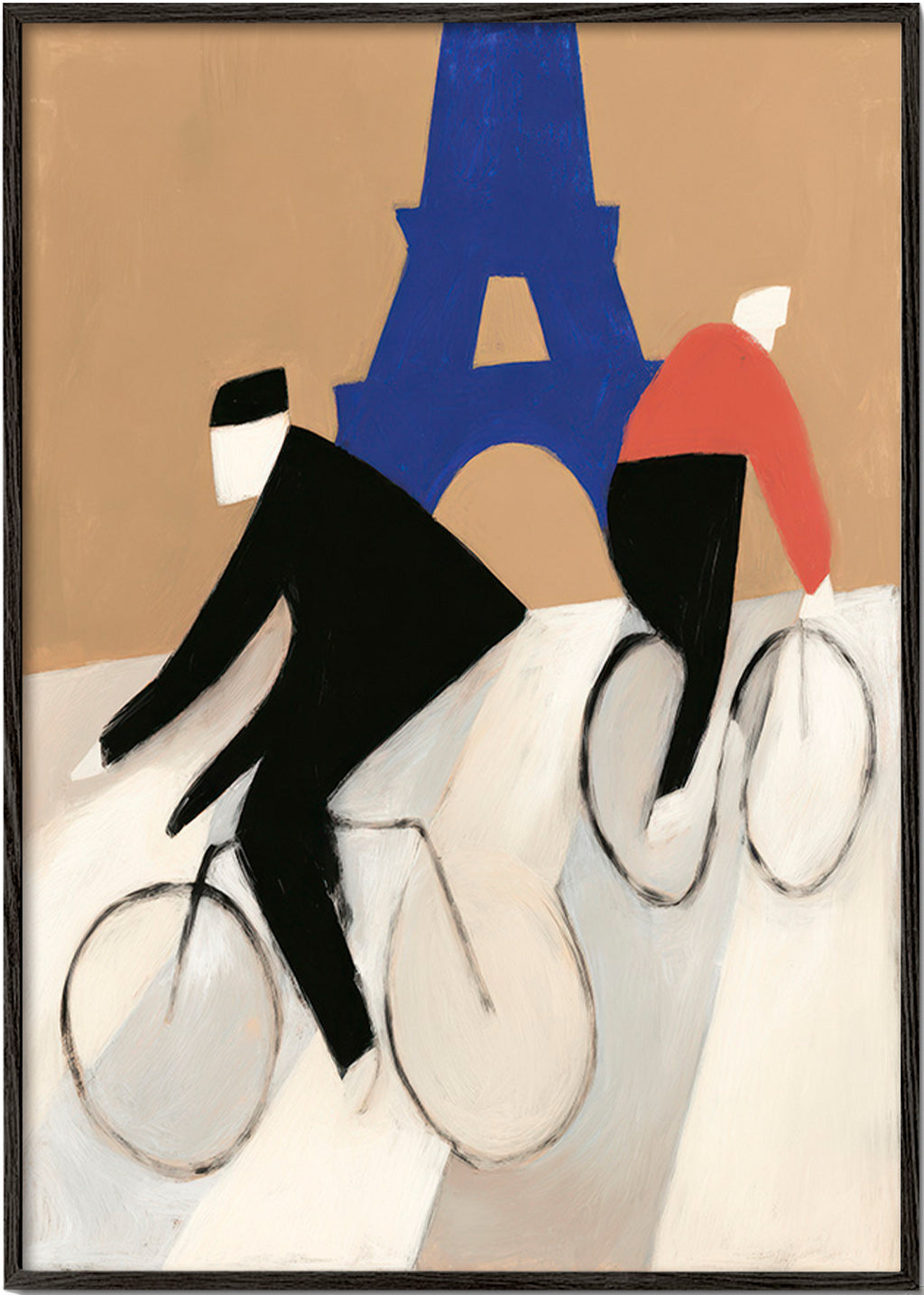 Quadro de cidade com ciclistas e Torre Eiffel – Black Frame