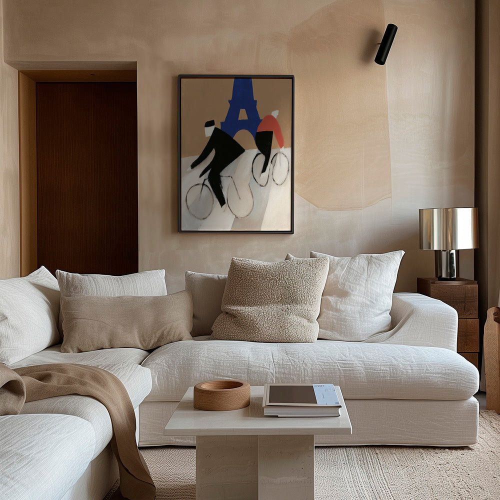 Quadro de cidade com ciclistas e Torre Eiffel – Canvas2