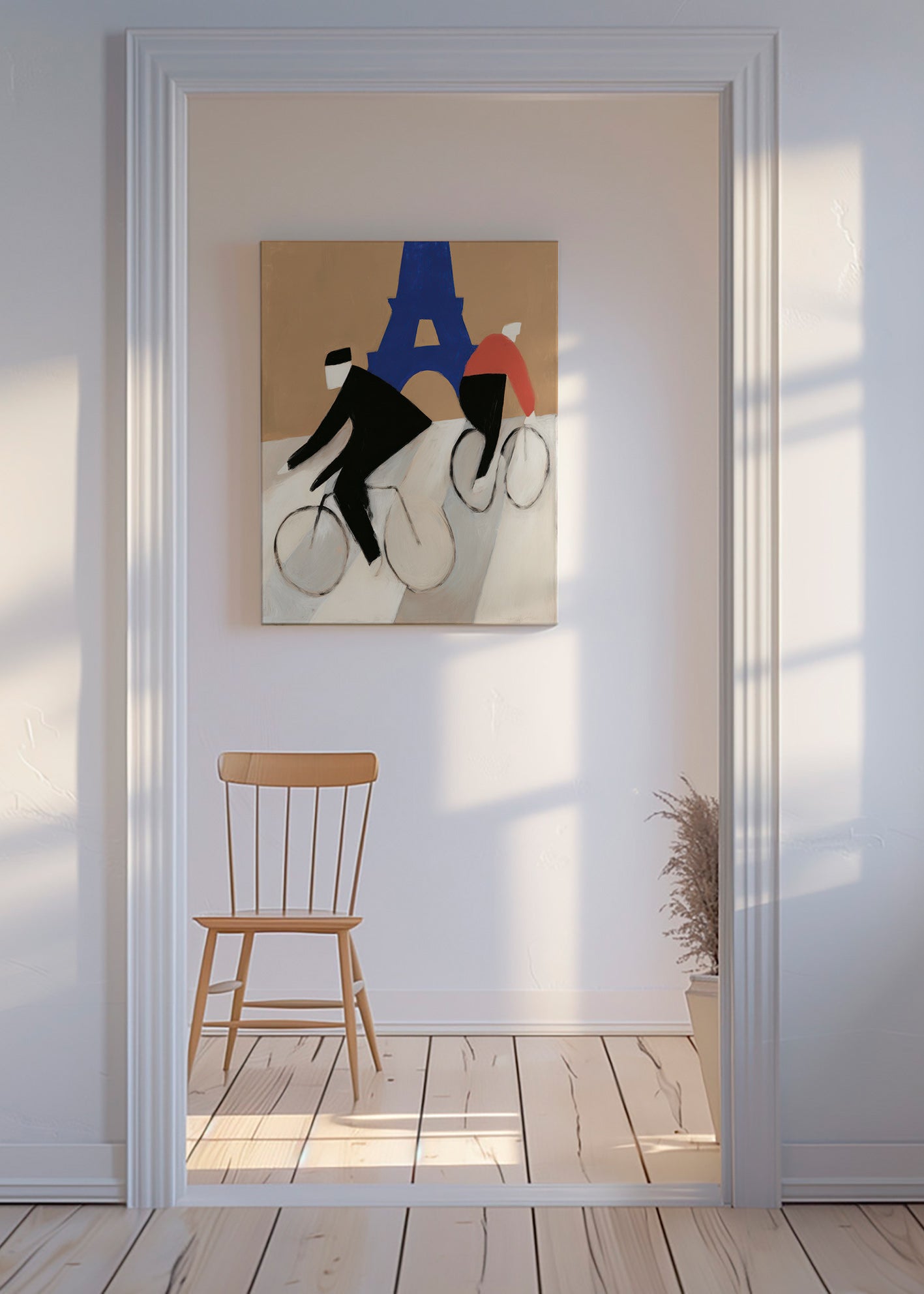 Quadro de cidade com ciclistas e Torre Eiffel – Canvas