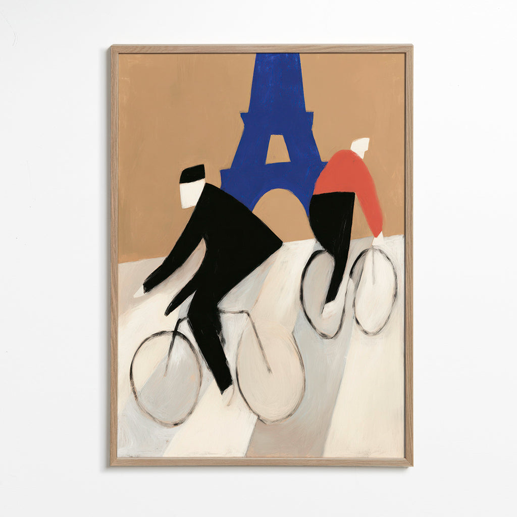 Quadro de cidade com ciclistas e Torre Eiffel – Oak Frame