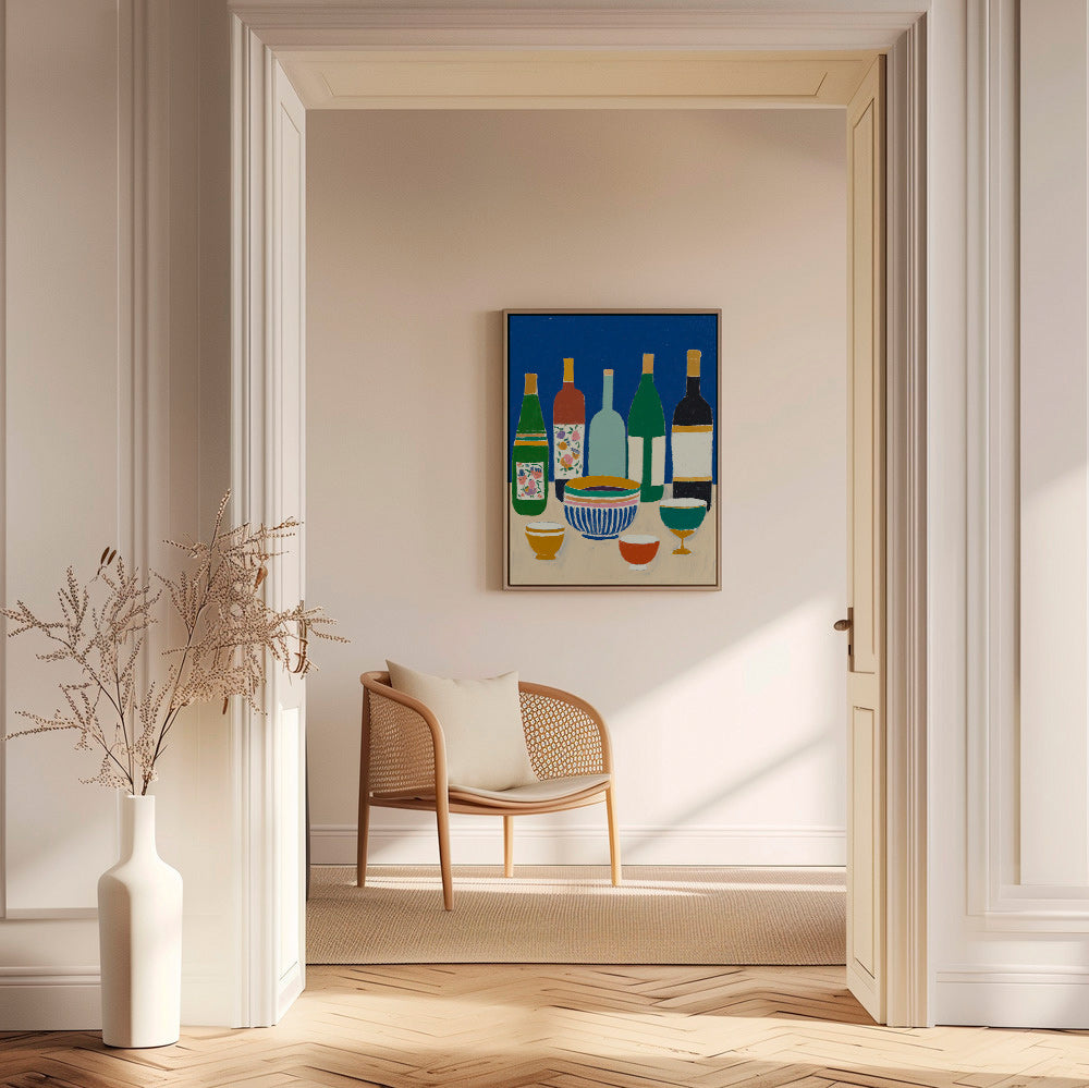 Arte para cozinha com garrafas e tigelas – Canvas2