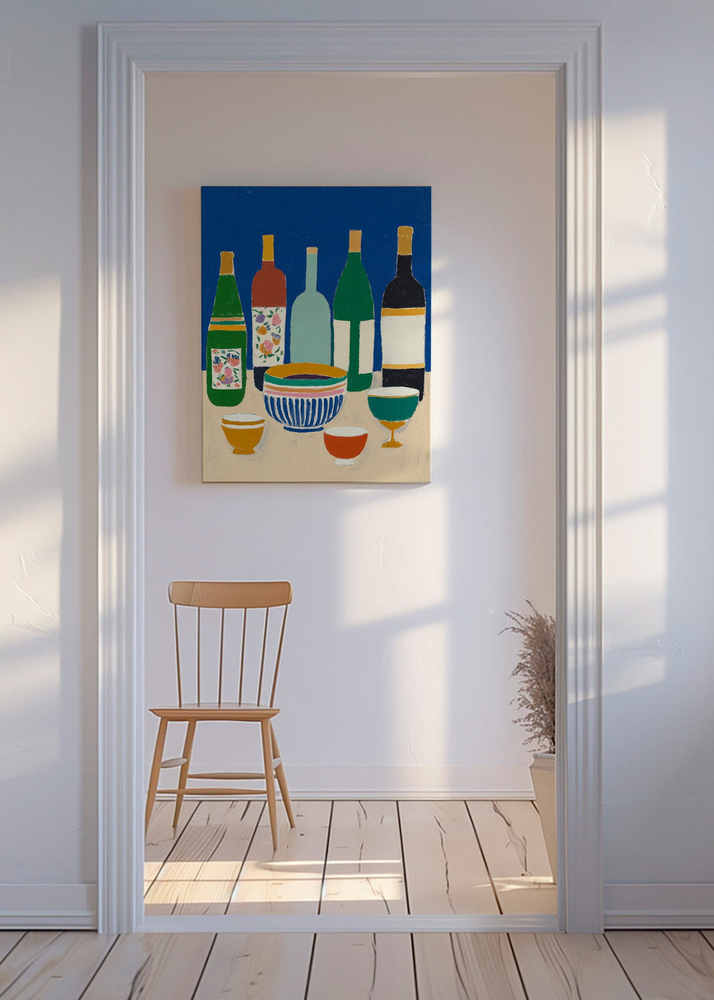 Arte para cozinha com garrafas e tigelas – Canvas