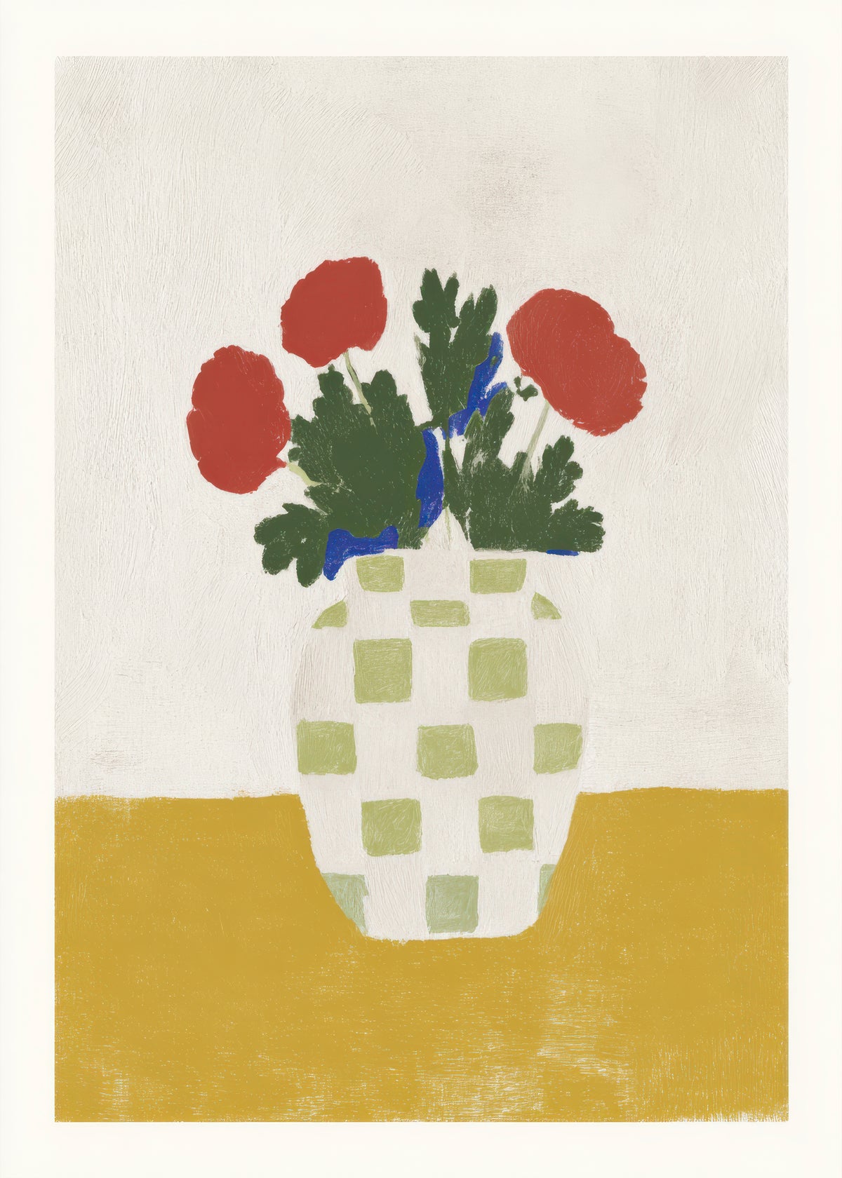 Checked Vase with Poppies - Unframed art print