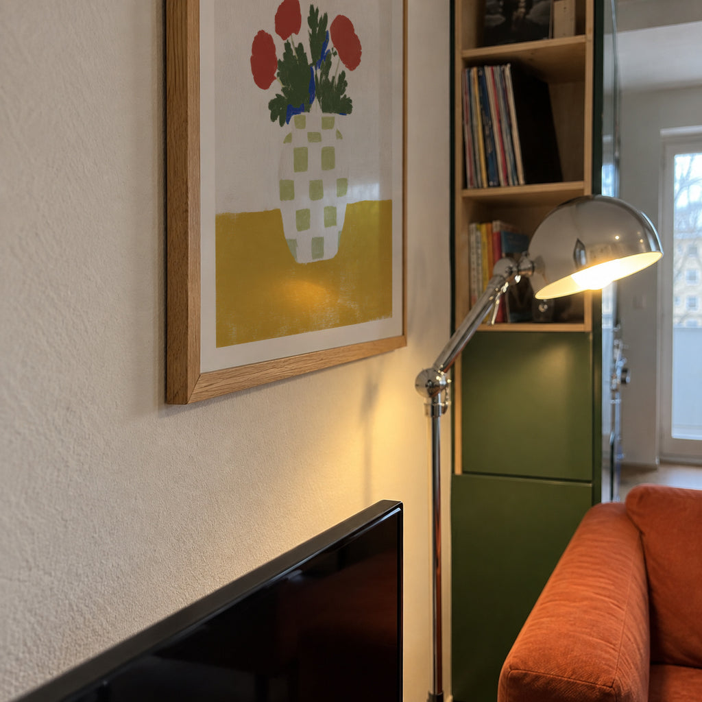 Checked Vase with Poppies - Framed poster detail