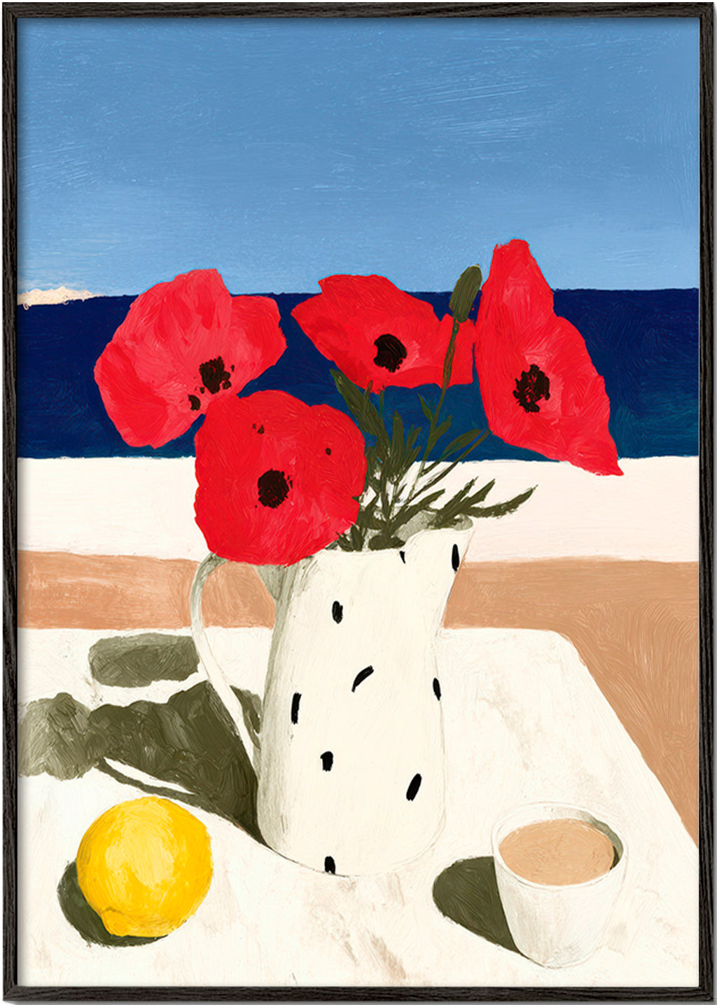 Estampa botânica papoilas à beira-mar – Black Frame