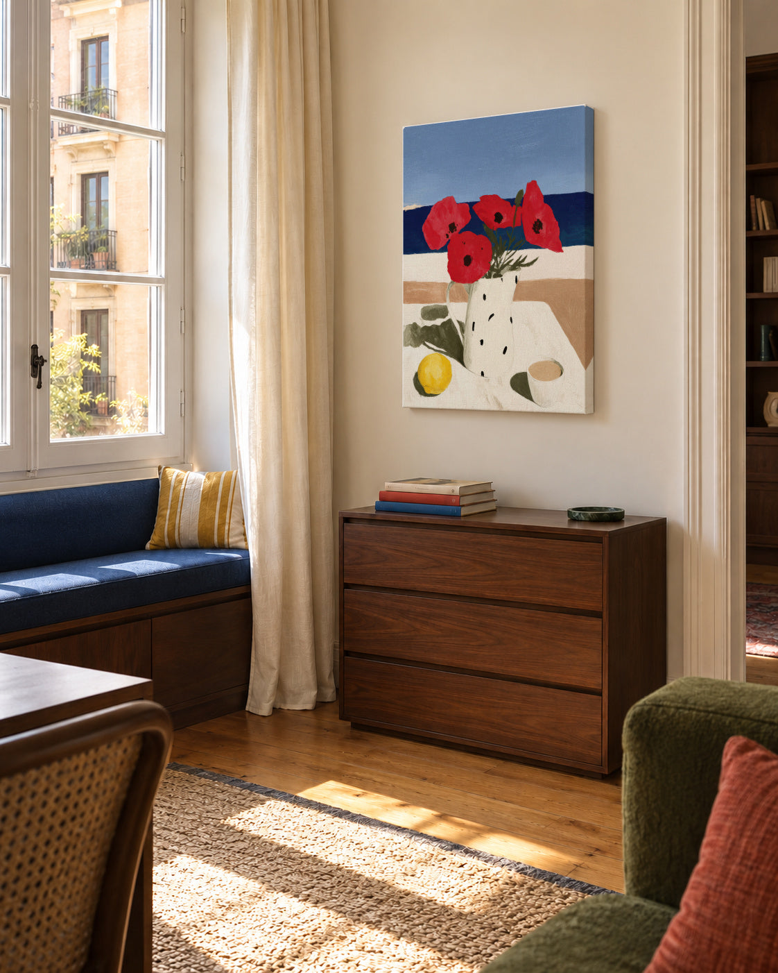 Poppies by the Sea - Unframed canvas in an interior