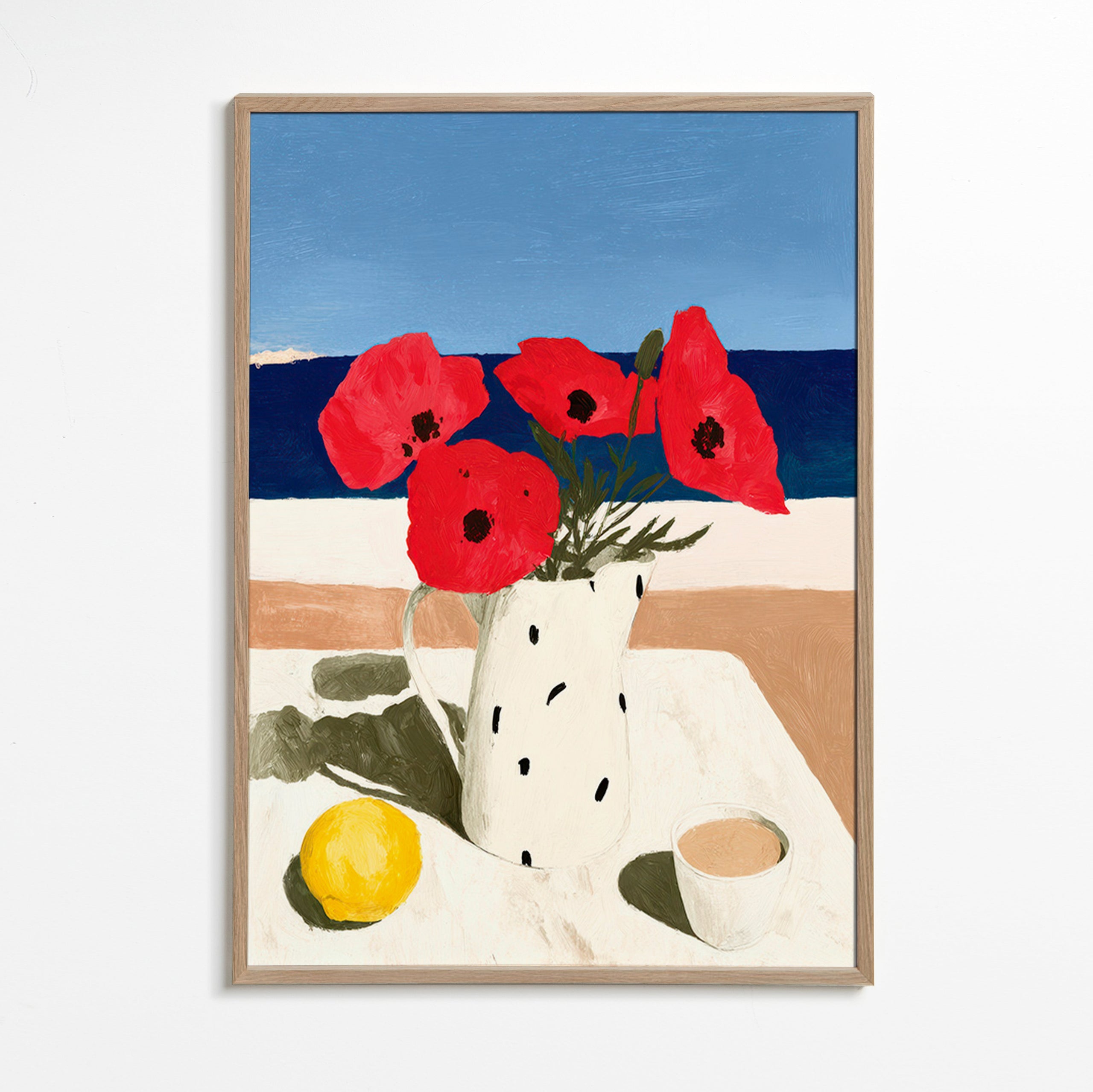 Estampa botânica papoilas à beira-mar – Oak Frame