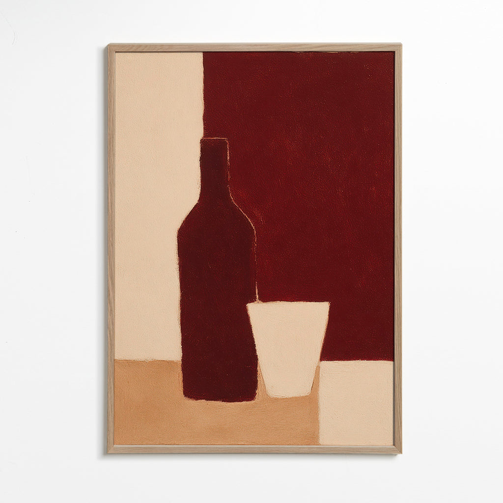Arte para cozinha: garrafa e copo – Oak Frame