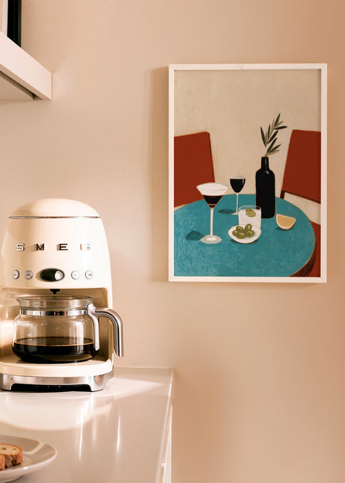 Arte para cozinha com aperitivo na mesa azul – Product1