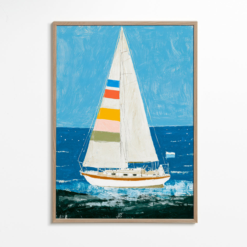 Ilustração: veleiro com velas coloridas – Oak Frame