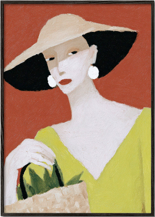 Ilustração mulher com chapéu e cesta – Black Frame