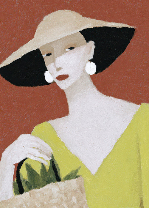 Ilustração mulher com chapéu e cesta