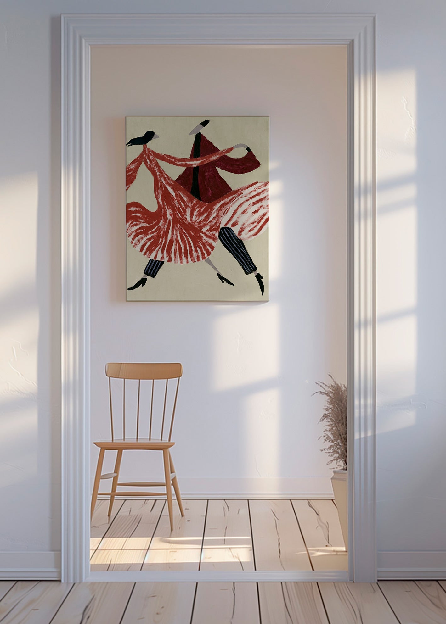 Quadro abstrato de bailarinas em movimento