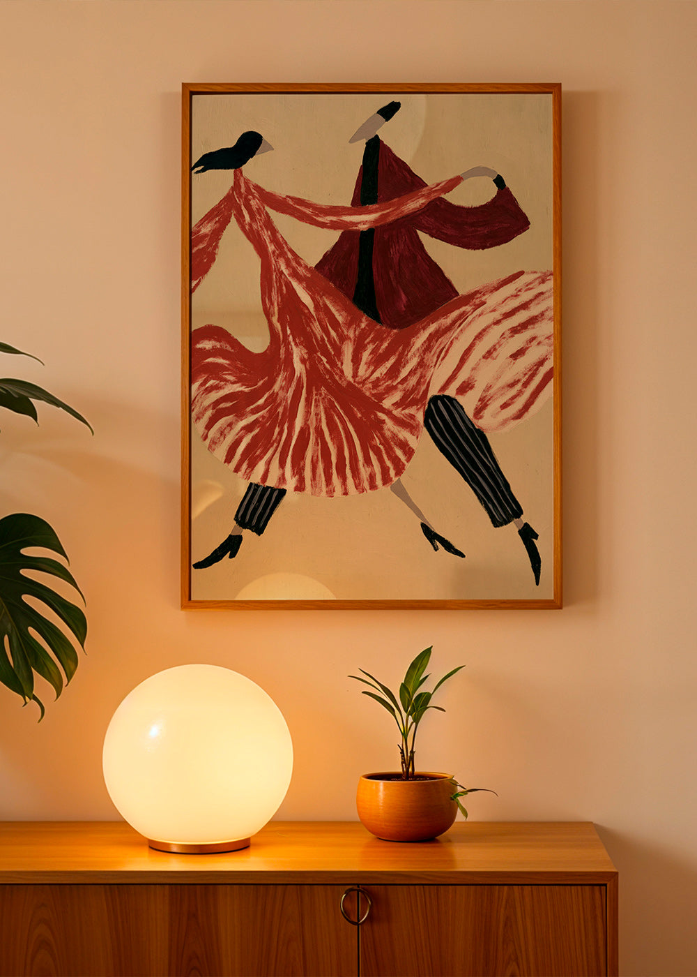 Quadro abstrato de bailarinas em movimento