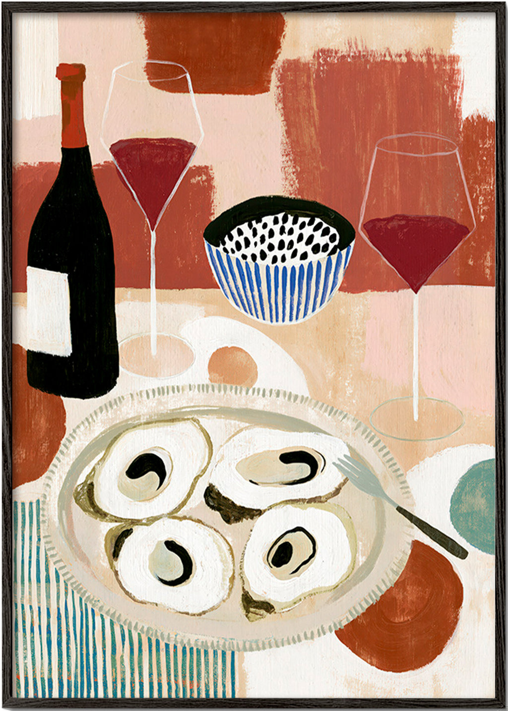 Arte para cozinha: ostras e vinho em bodegón