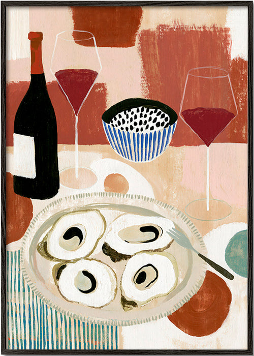 Arte para cozinha: ostras e vinho em bodegón