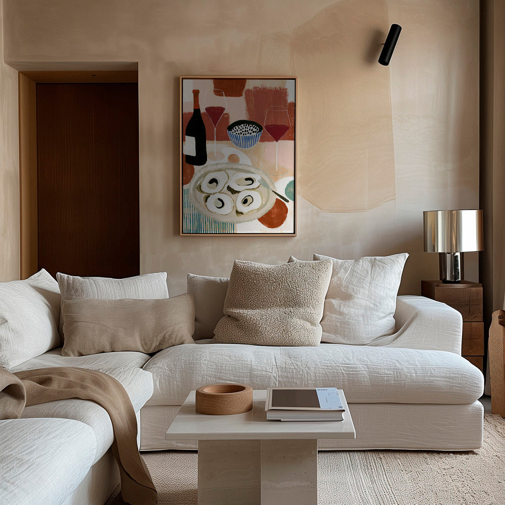 Arte para cozinha: ostras e vinho em bodegón