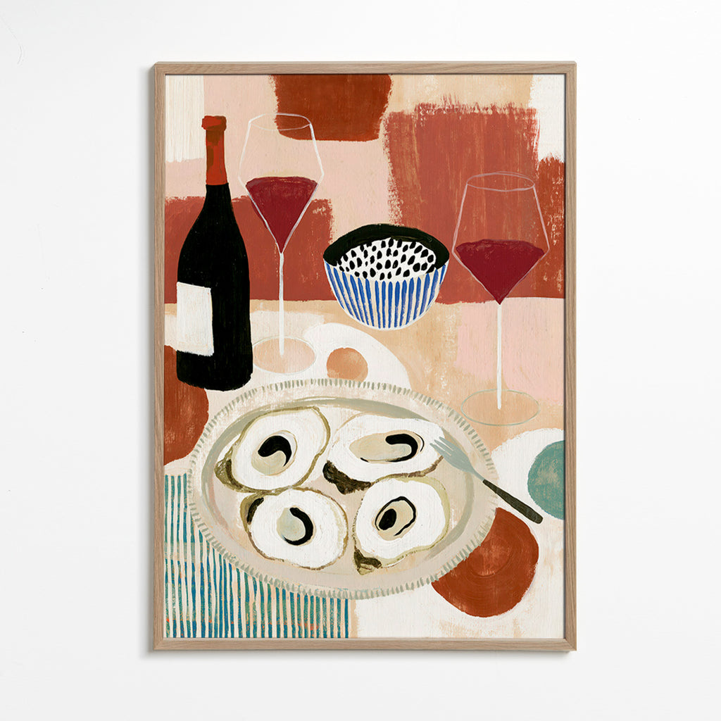 Arte para cozinha: ostras e vinho em bodegón