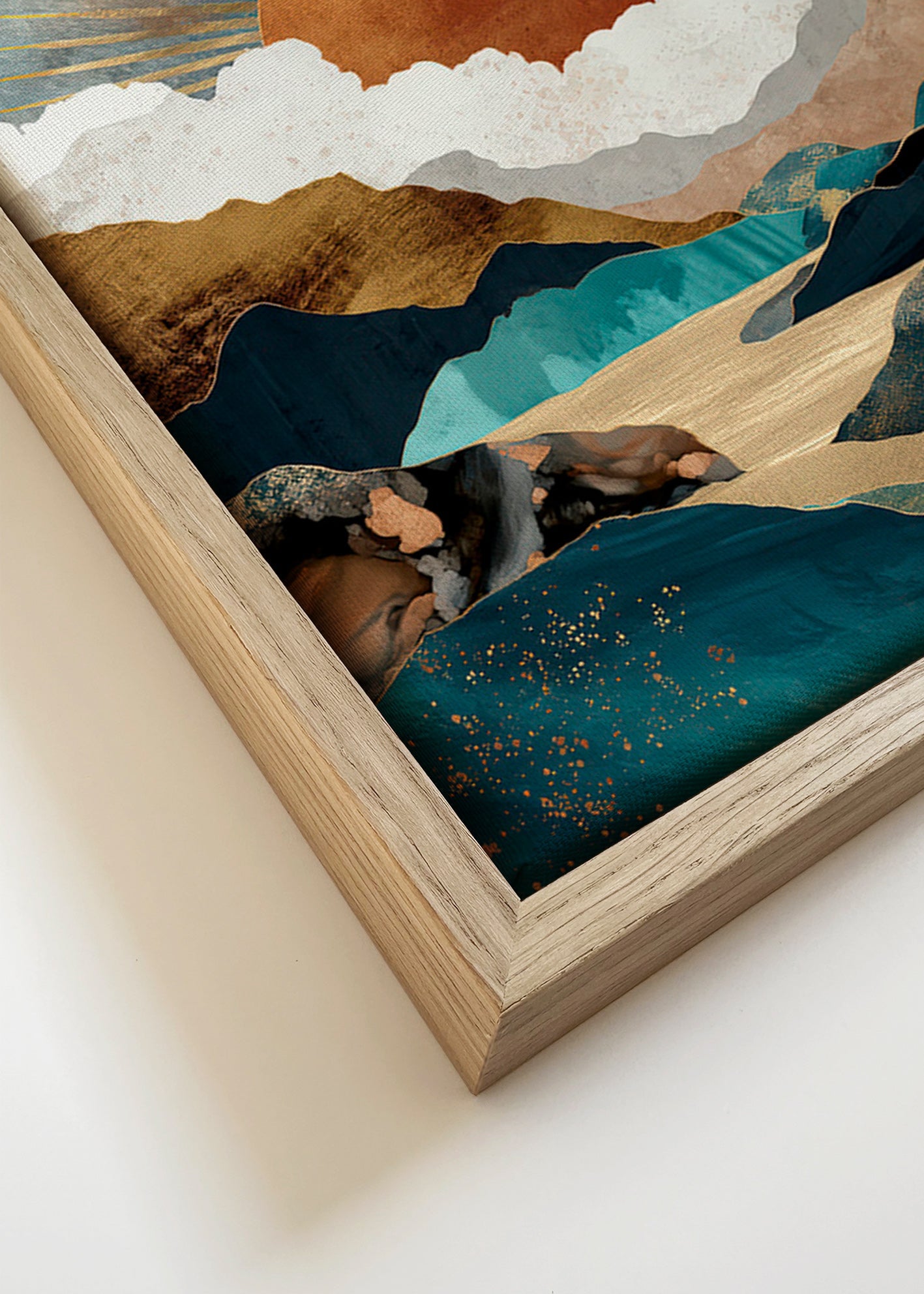 Paisagem: sol dourado e montanhas abstratas