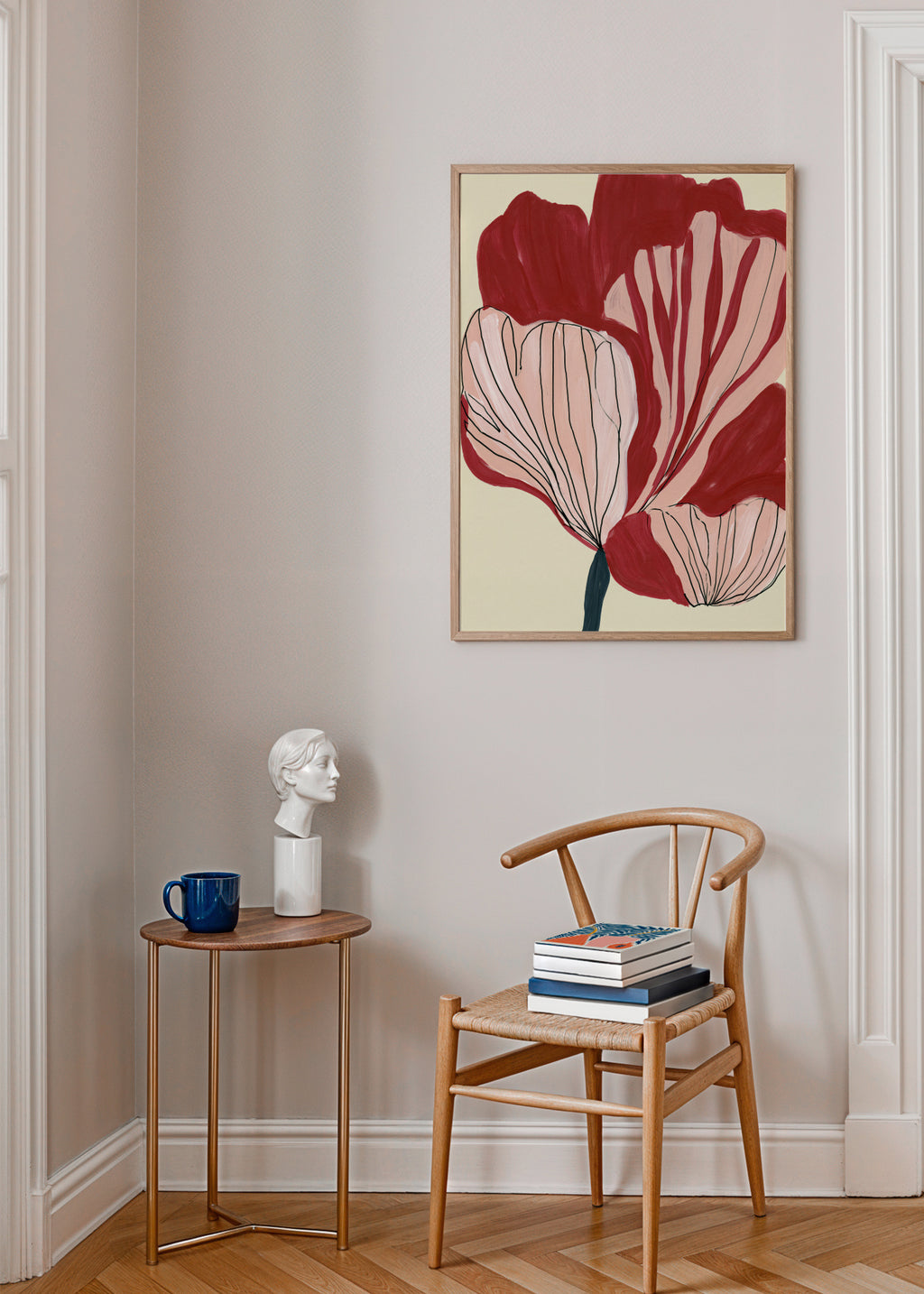 Scarlet Petals - Framed poster in an interior