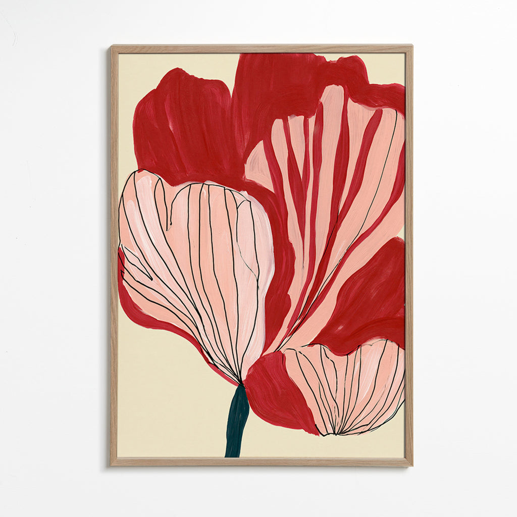Estampa botânica pétalas escarlate – Oak Frame