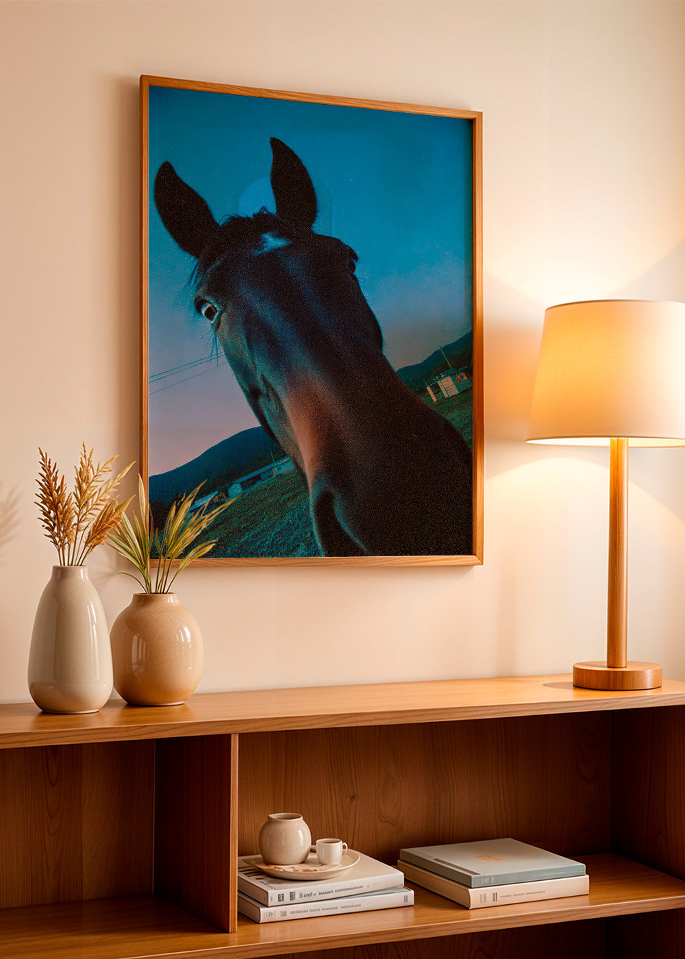 Obra cavalo close-up ao anoitecer