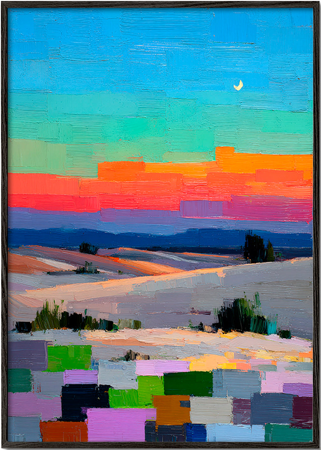 Paisagem colorfield com lua