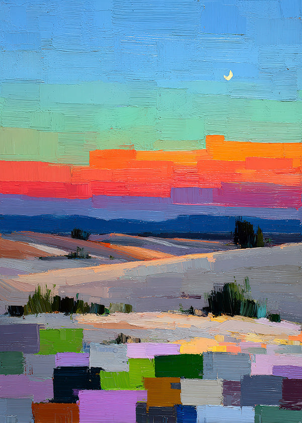 Paisagem colorfield com lua